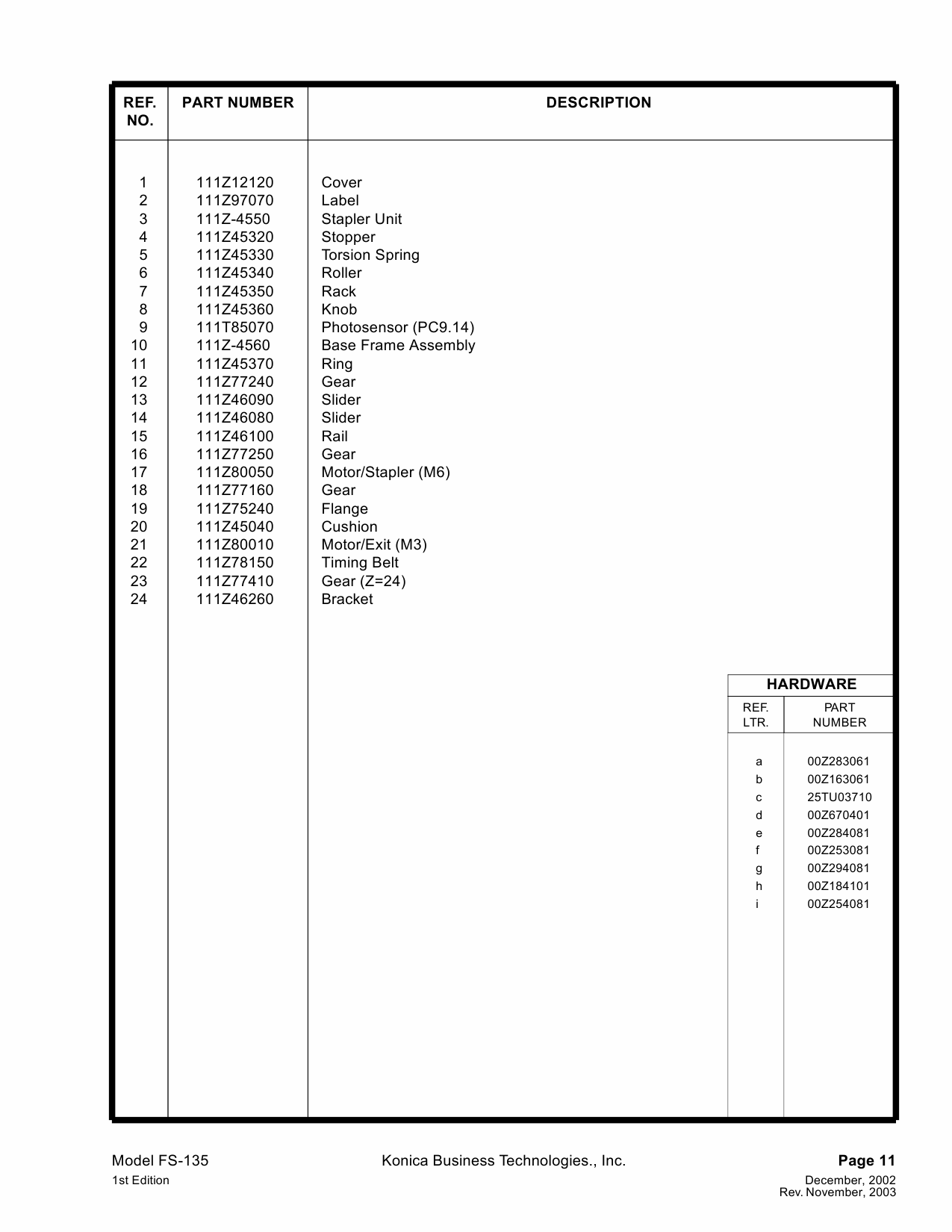 Konica-Minolta Options FS-135 Parts Manual-5